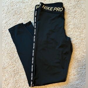 Nike Pro Dri-Fit Black Leggings with Gold Accents